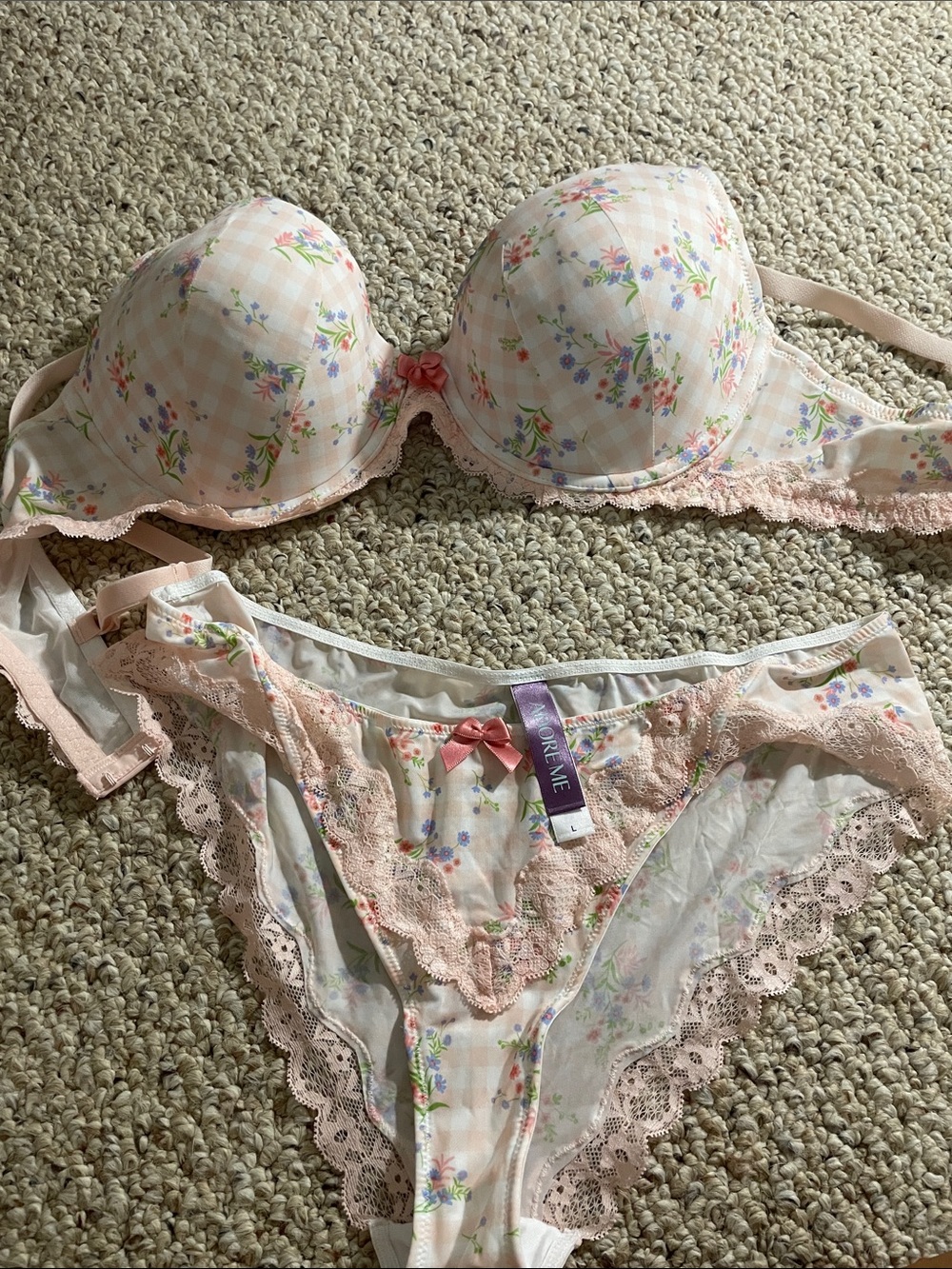 Adore Me Pale Pink Floral Lace Bra & Bikini Set